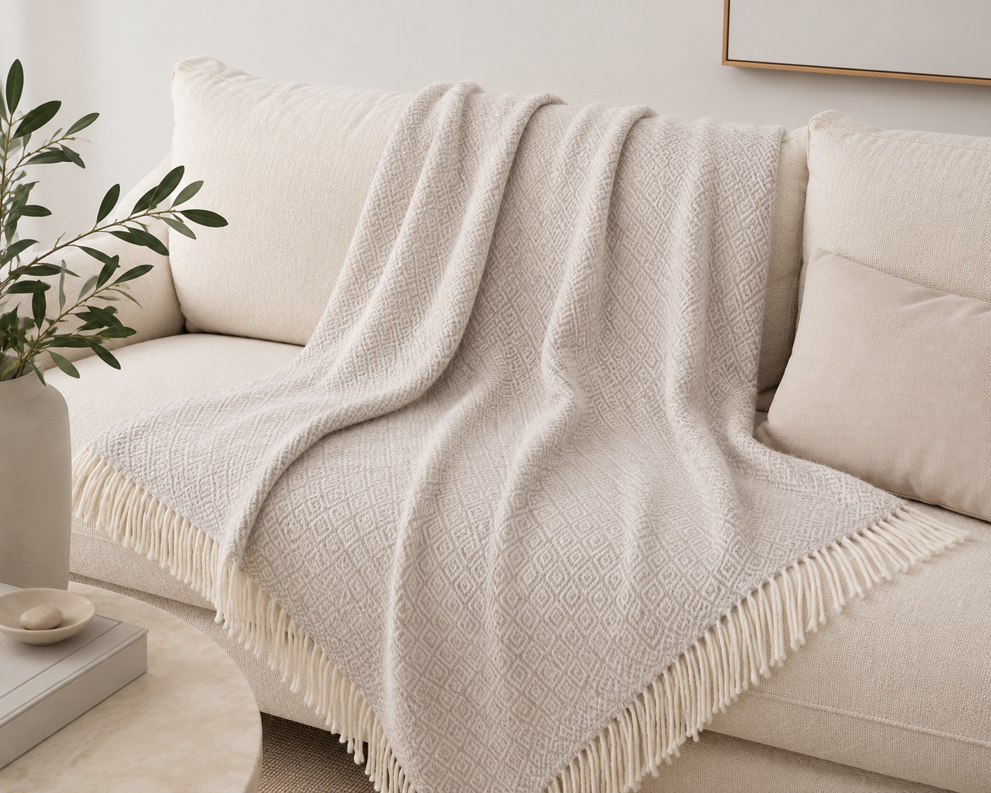 Beige Lambswool Beige Throw