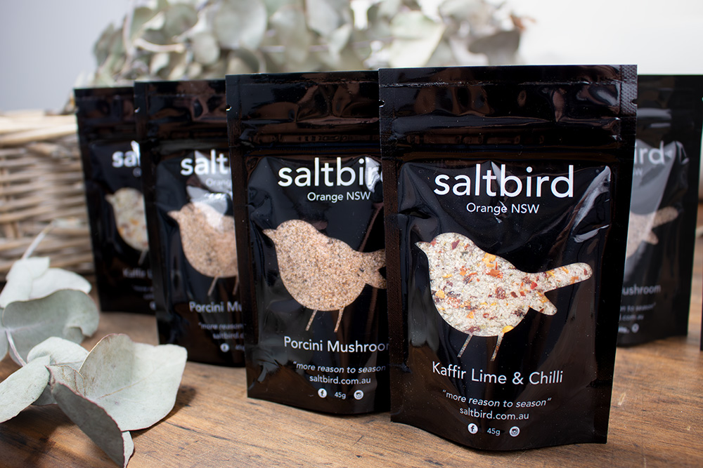Saltbird logo and packaging