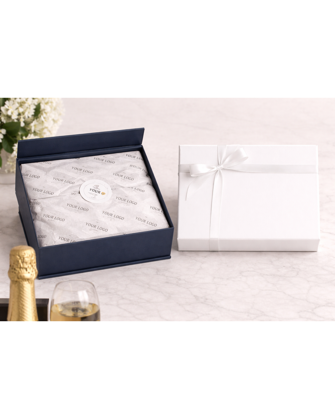 custom ribbon and tissue paper