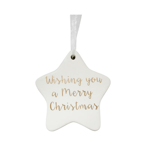 Wishing You a Merry Christmas Ceramic Star Ornament
