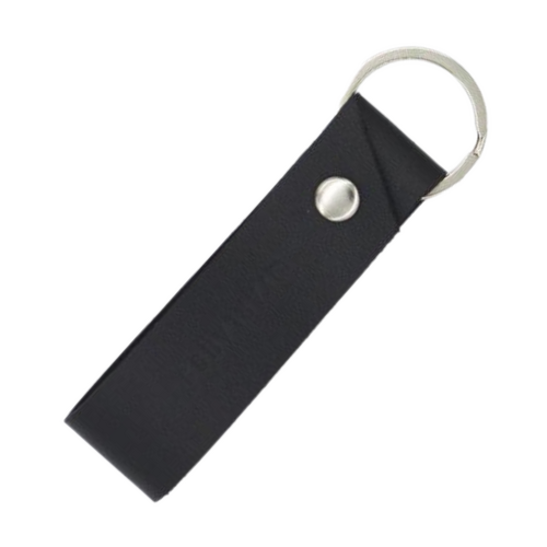 Black Leather Keyring with Silver Hardware