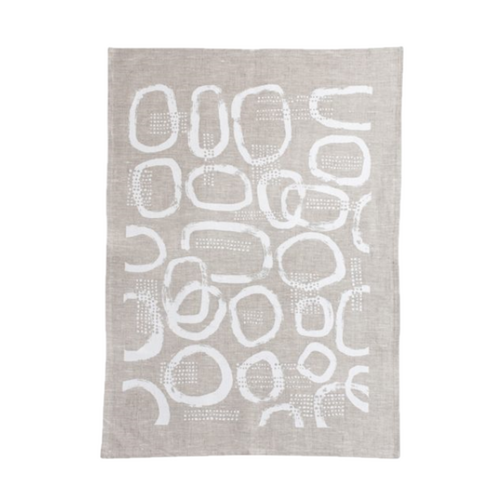 Hand Printed Linen Tea Towel Pebble 