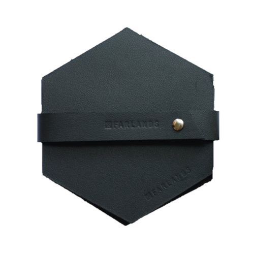 Hexagon Leather Coasters Matte Black with Silver