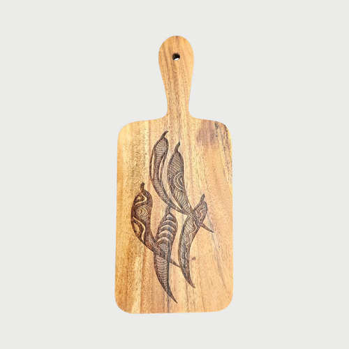 Acacia Wood Mini Rectangle Paddle - Five Gum Leaves Design