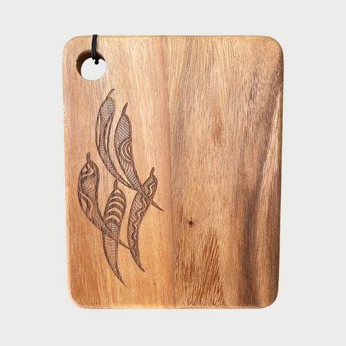 Acacia Wood Mini Rectangle Board - Five Gum Leaves Design