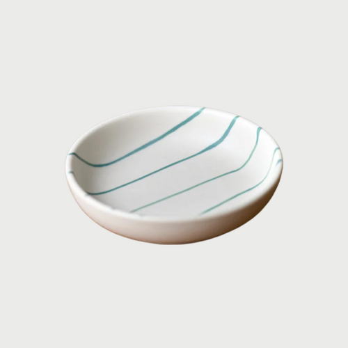 Cream with Green Stripe Condiment Dish