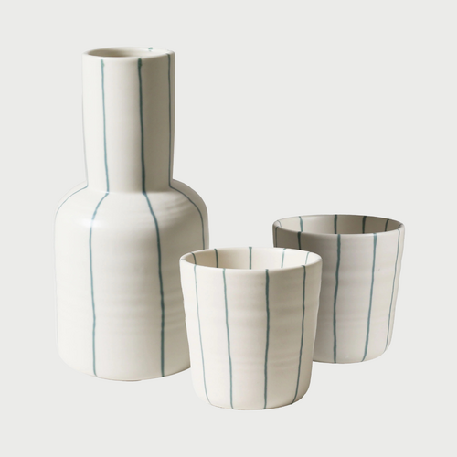 Cream with Green Stripe Carafe Set