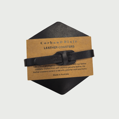 Artisan Hexagonal Leather Coasters - Black