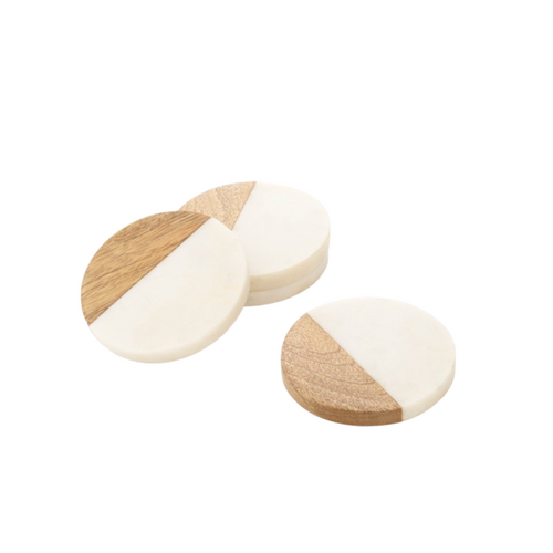 Round Timber and Marble Coasters